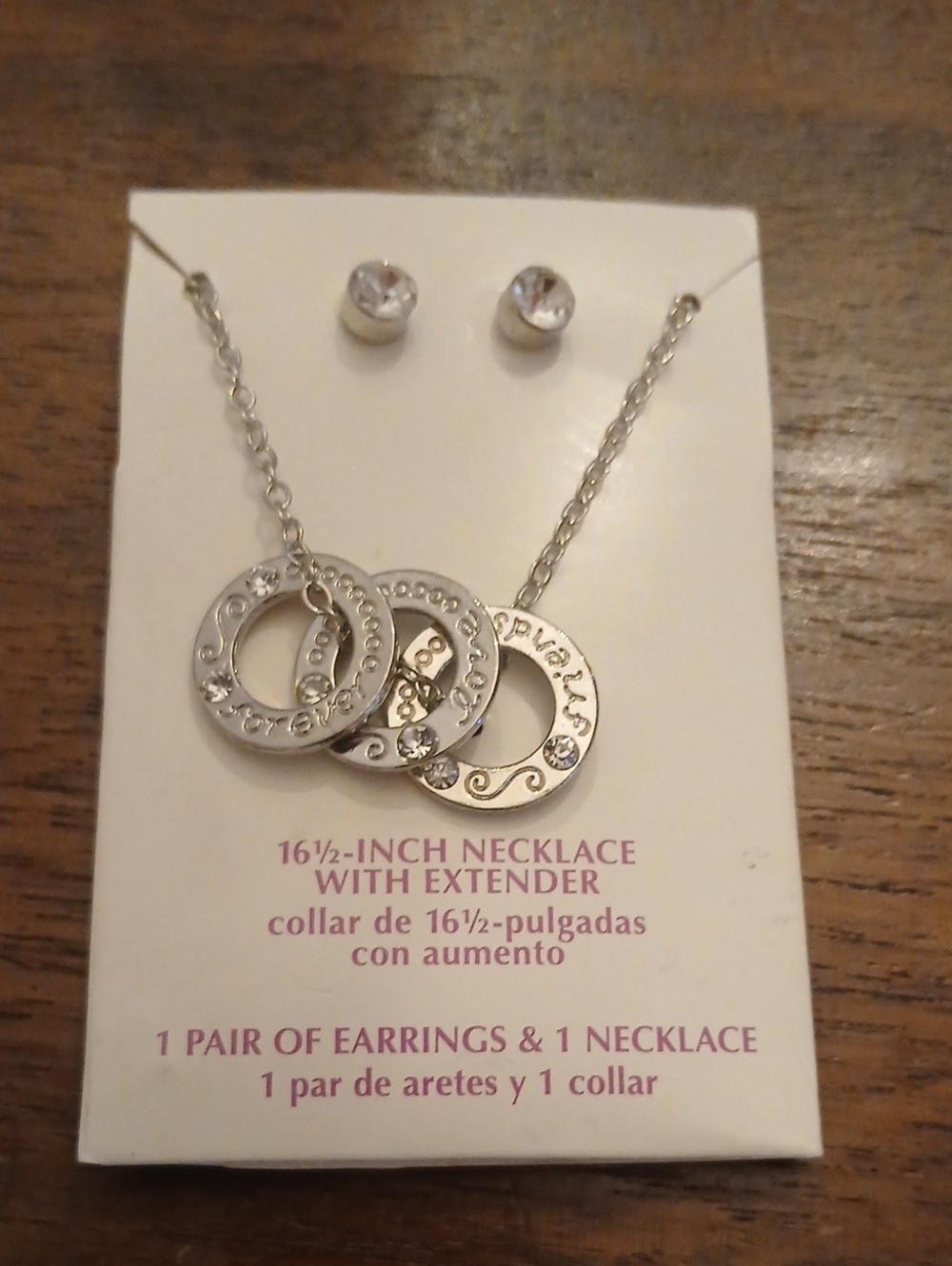 Silver Tone Circle Pendant Necklace and Stud Earring Set